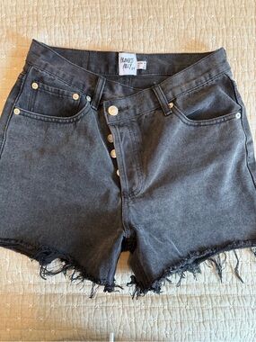 Princess Polly Black High-Rise Button-Fly Denim Shorts